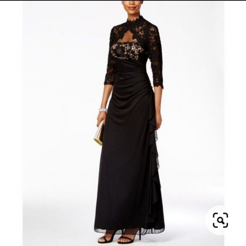 Betsy & Adam formal lace open back gown size 6 black